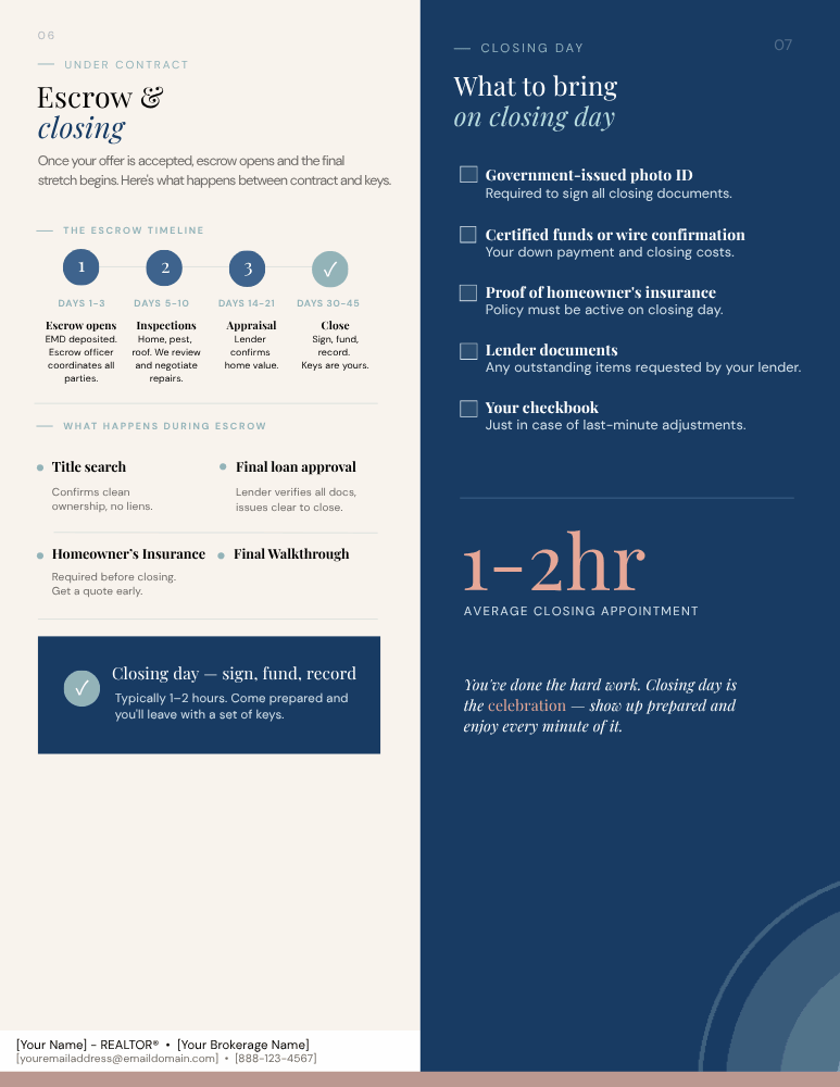 Escrow and closing page