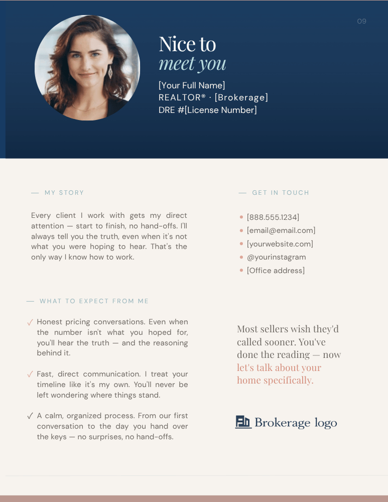 Agent bio closing page